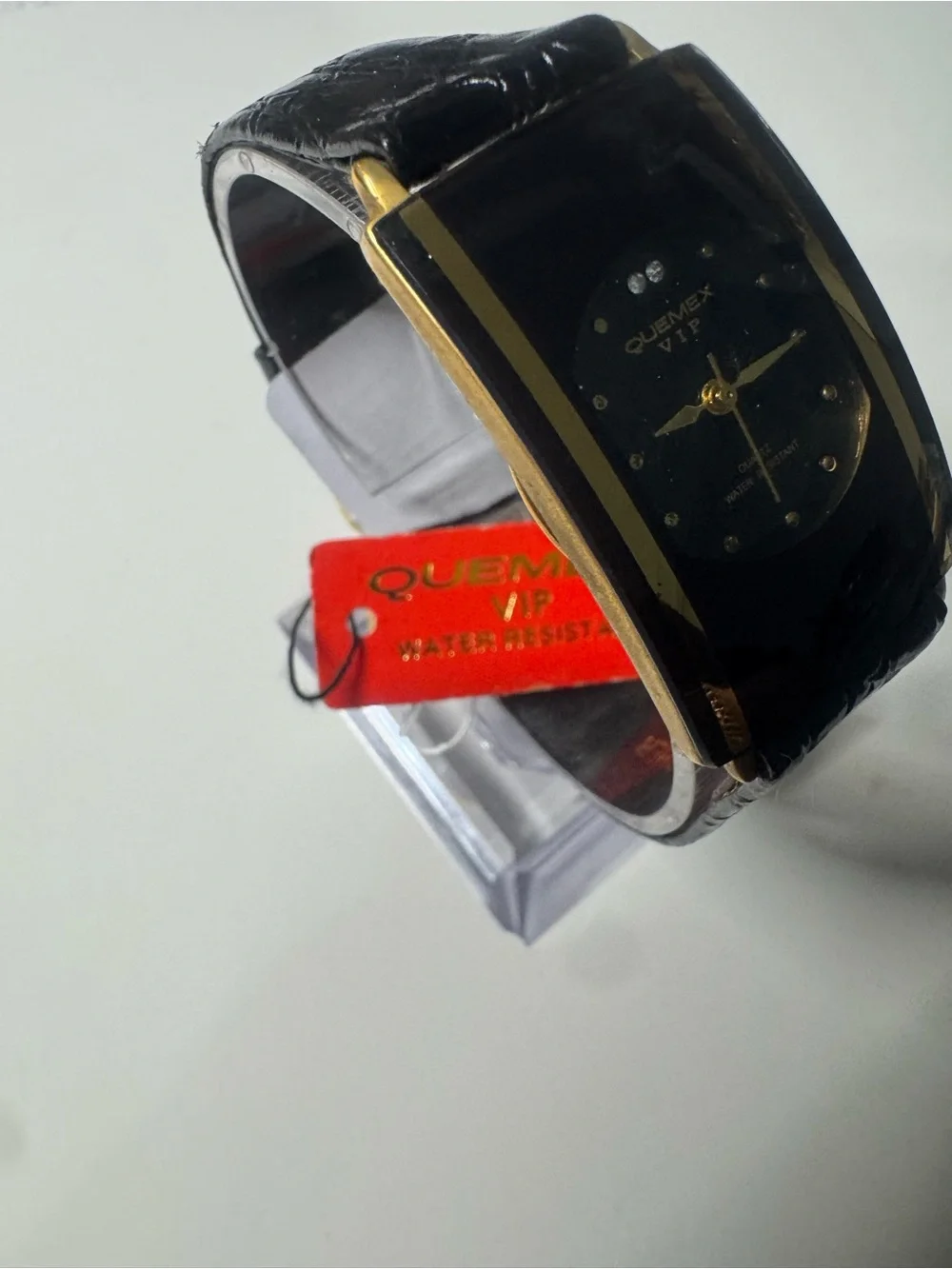 Quemex Black and Gold Rectangular Dress Watch